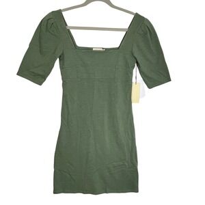 Nation LTD Edith Mini Dress XS Sea Spray Green Square Neck Puff Sleeve NWT